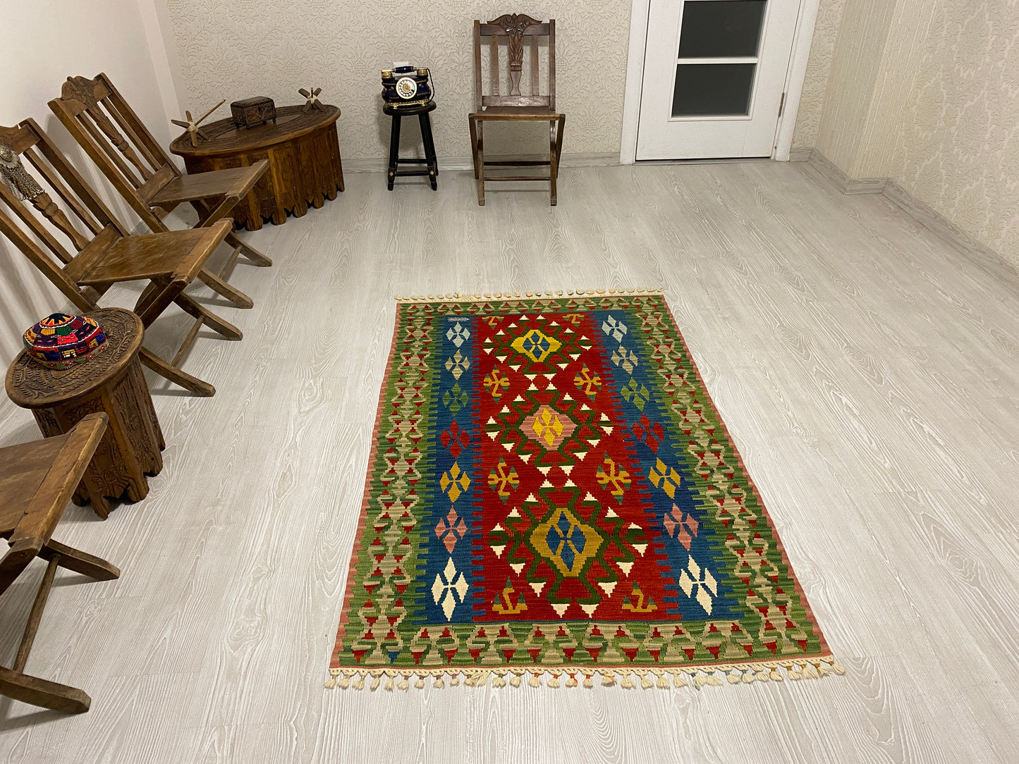 Red Blue Green Turkish Kilim Rug