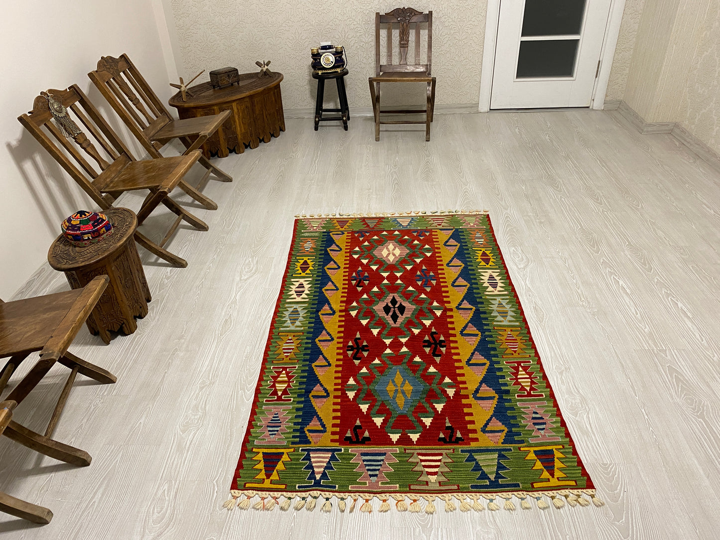 Green Handmade Wool New Turkish Kilim Rug