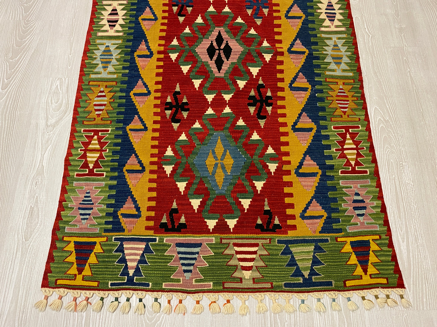 Green Handmade Wool New Turkish Kilim Rug