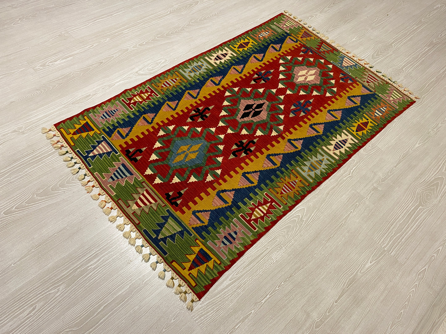 Green Handmade Wool New Turkish Kilim Rug