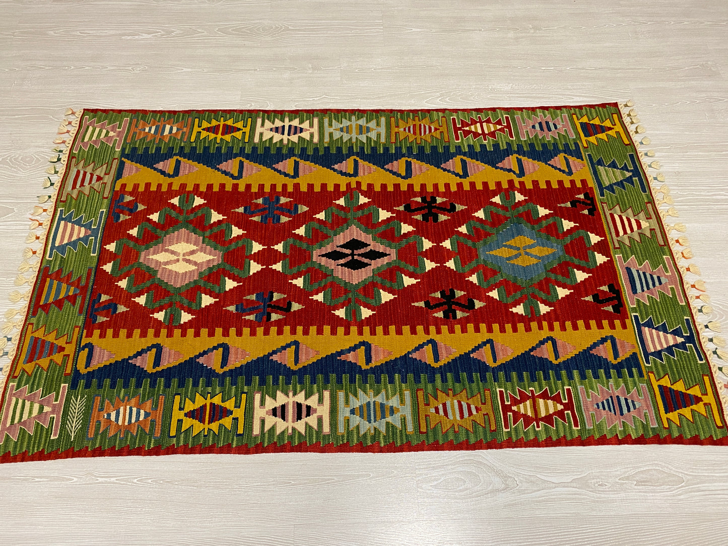 Green Handmade Wool New Turkish Kilim Rug