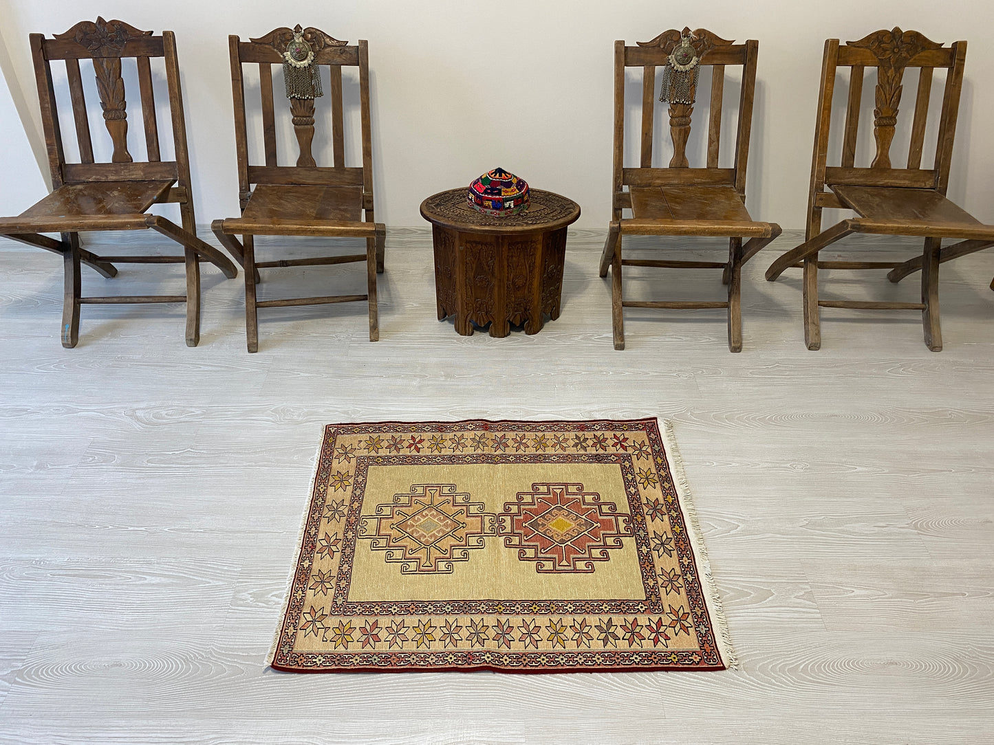 Small Hand Embroidered Silk Soumak Kilim Rug