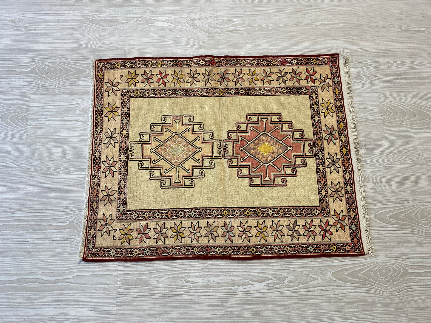 Small Hand Embroidered Silk Soumak Kilim Rug