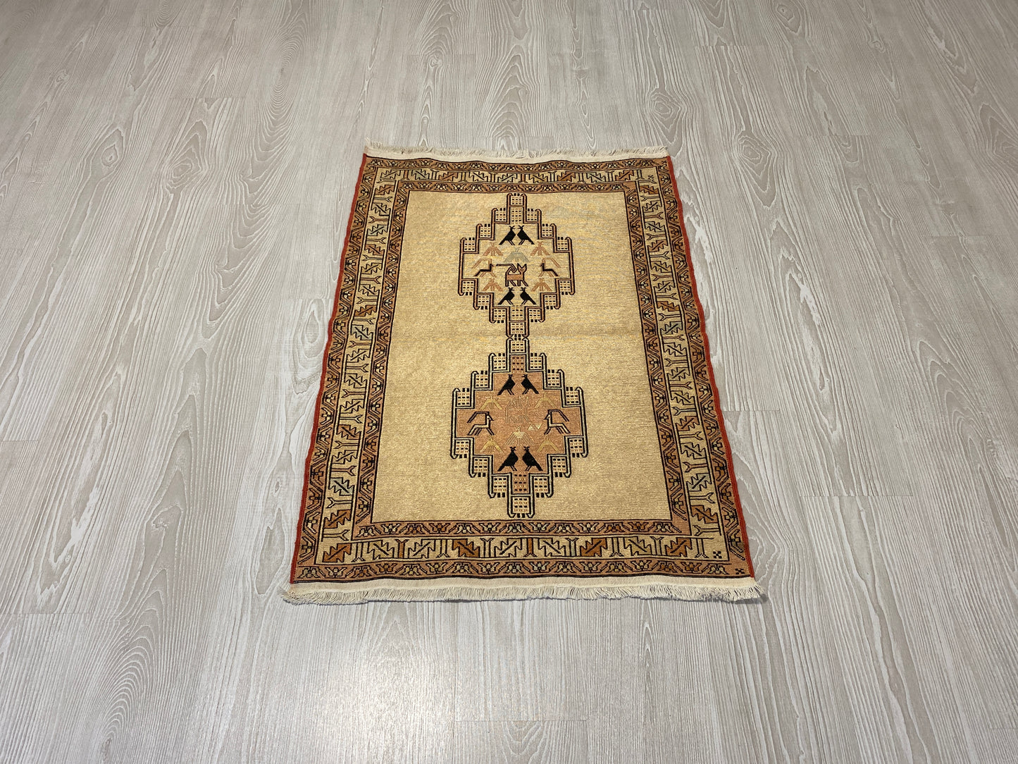 Pastel Color Small Silk Soumak Rug with Noah's Ark Design