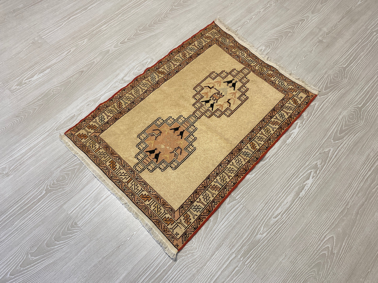 Pastel Color Small Silk Soumak Rug with Noah's Ark Design