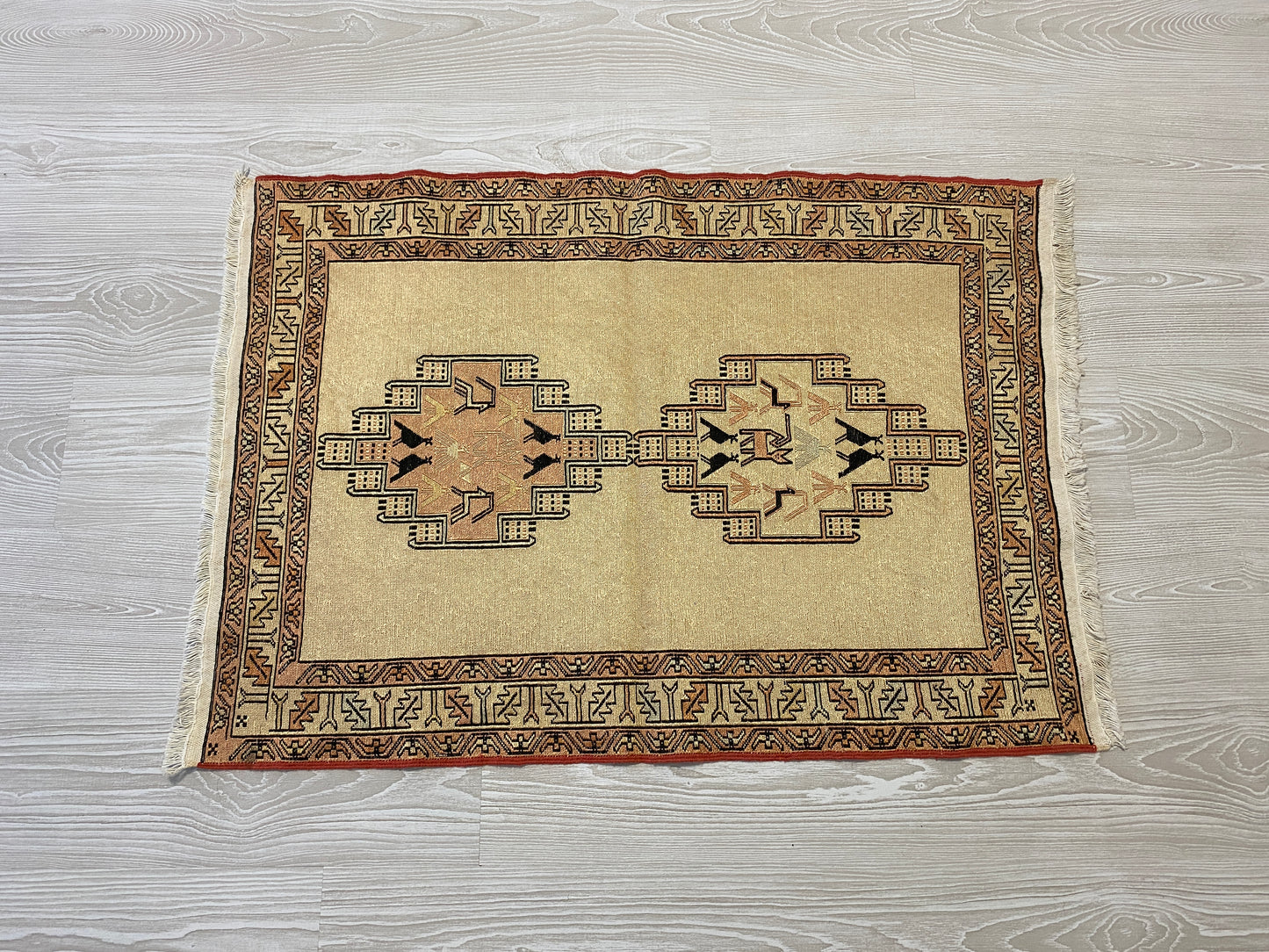 Pastel Color Small Silk Soumak Rug with Noah's Ark Design