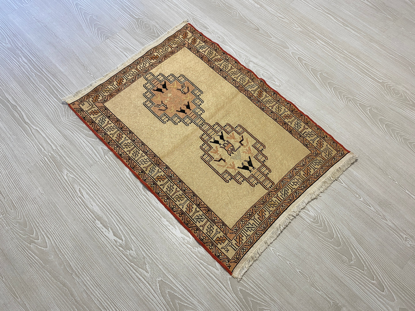 Pastel Color Small Silk Soumak Rug with Noah's Ark Design