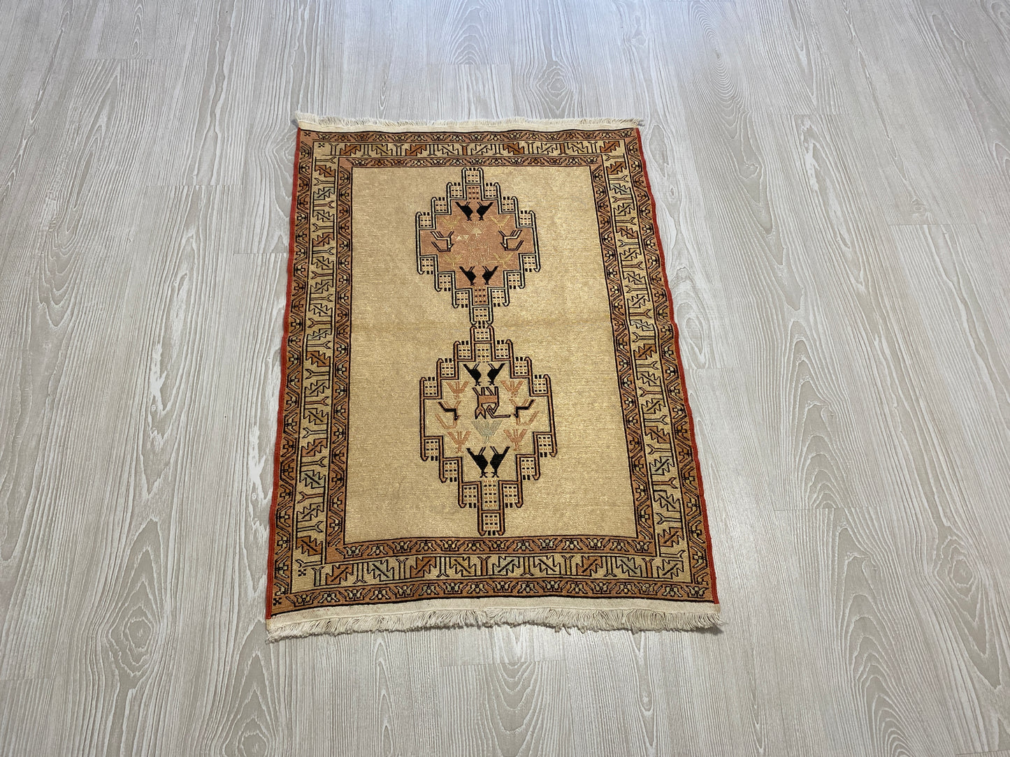 Pastel Color Small Silk Soumak Rug with Noah's Ark Design