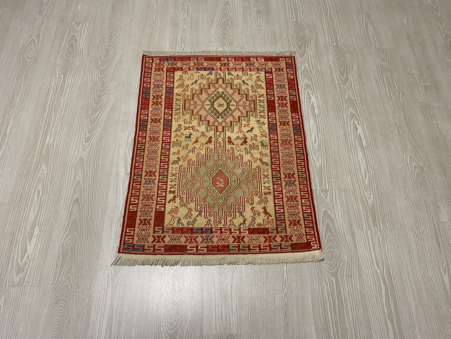 Tribal Silk Soumak Kilim Rug with Noah's Ark Design