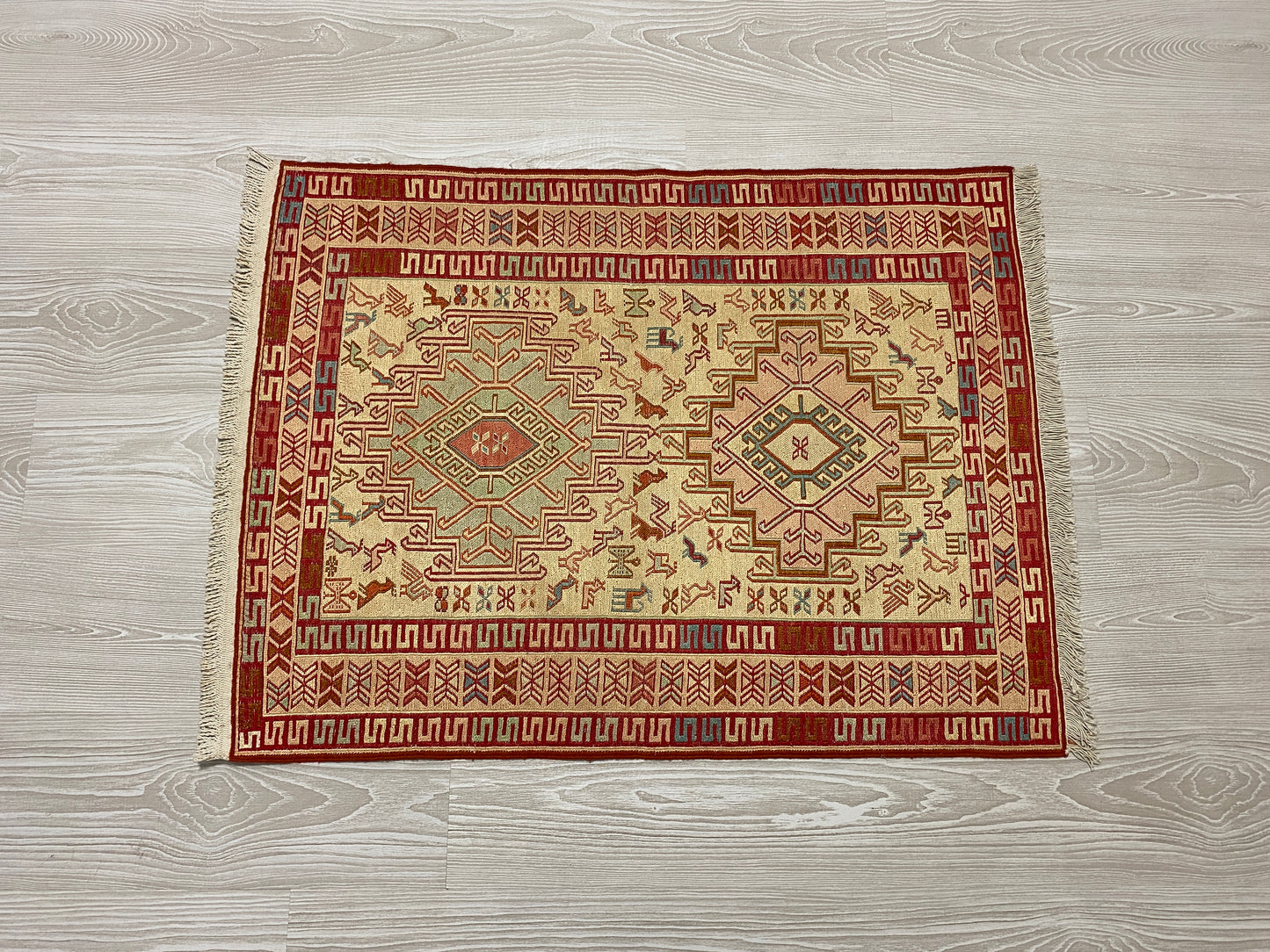 Tribal Silk Soumak Kilim Rug with Noah's Ark Design