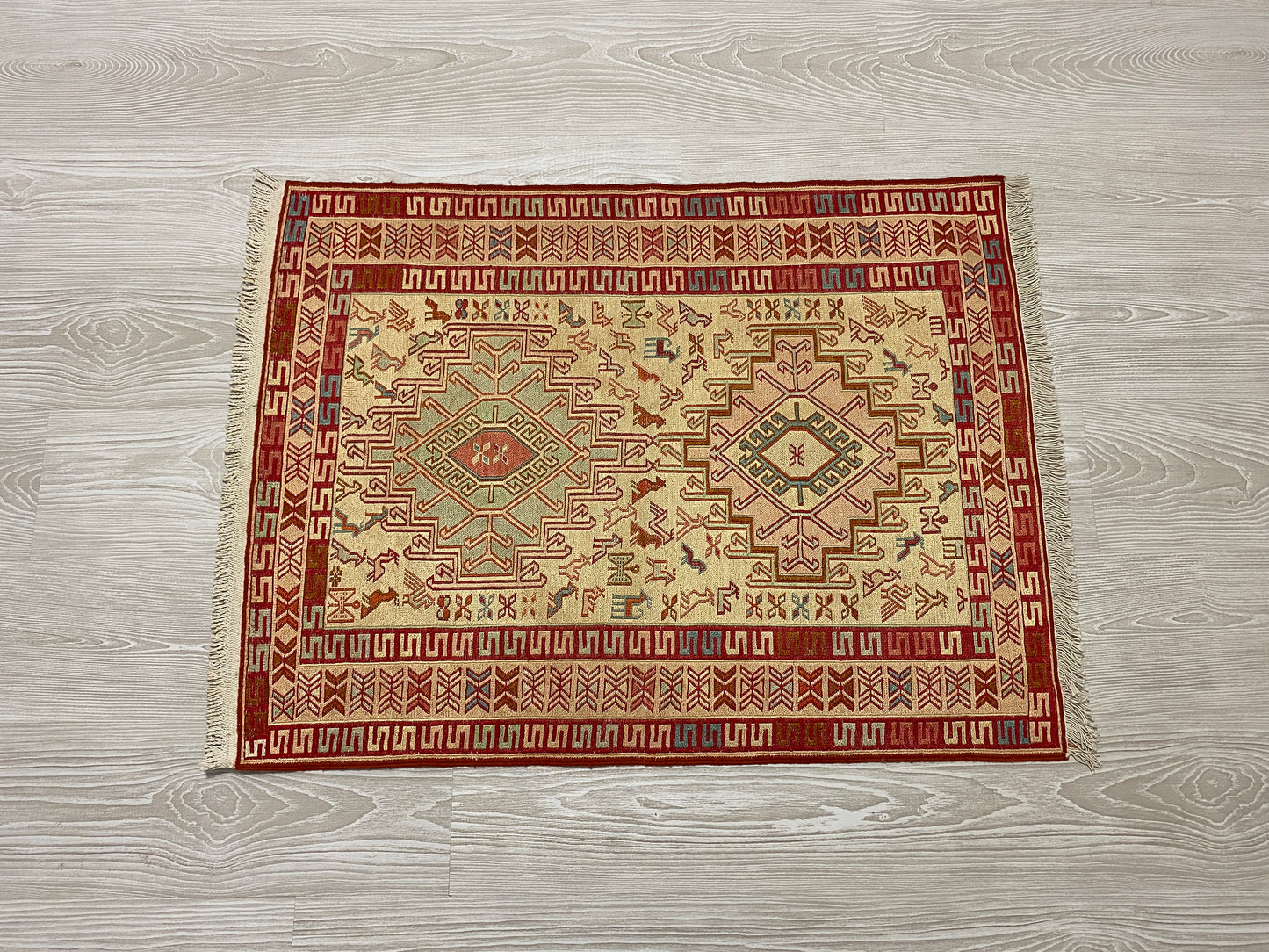 Tribal Silk Soumak Kilim Rug with Noah's Ark Design