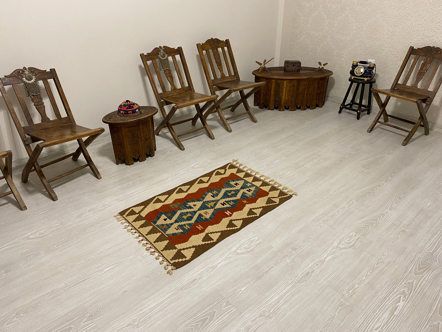 Small Turkish Kayseri Wool Kelim Rug