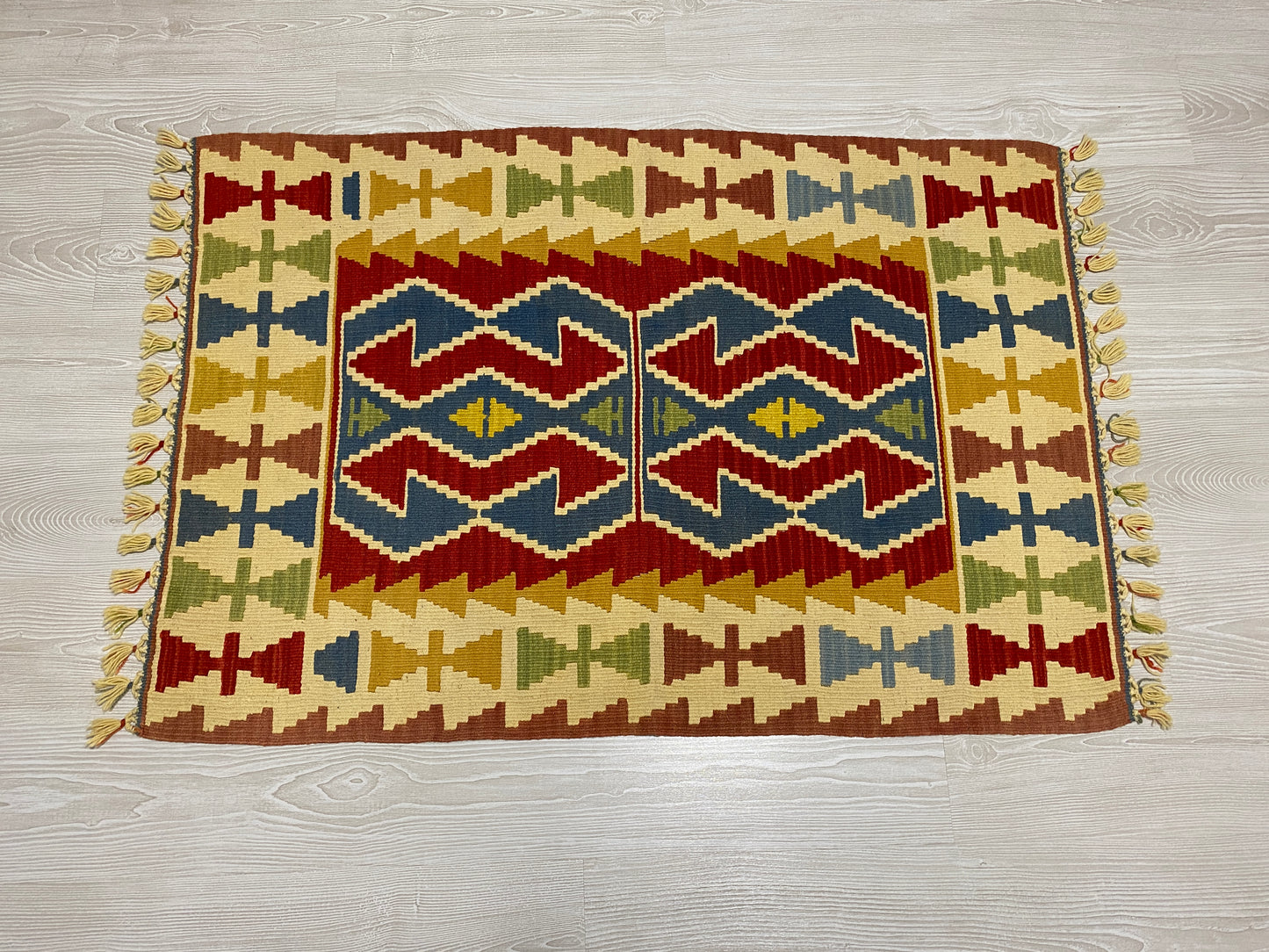 Blue Red Hands on Hips Design Kilim Rug