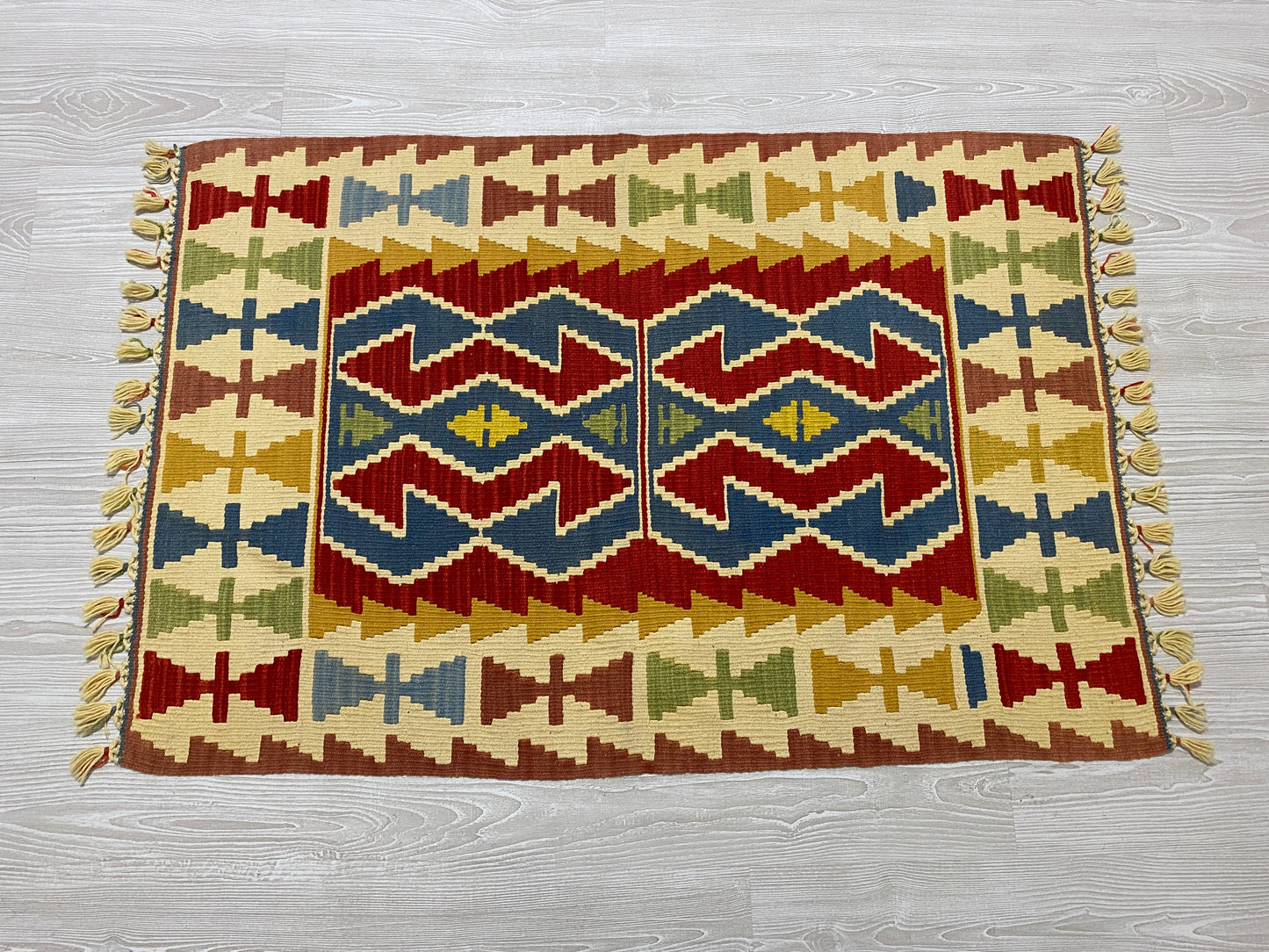 Blue Red Hands on Hips Design Kilim Rug