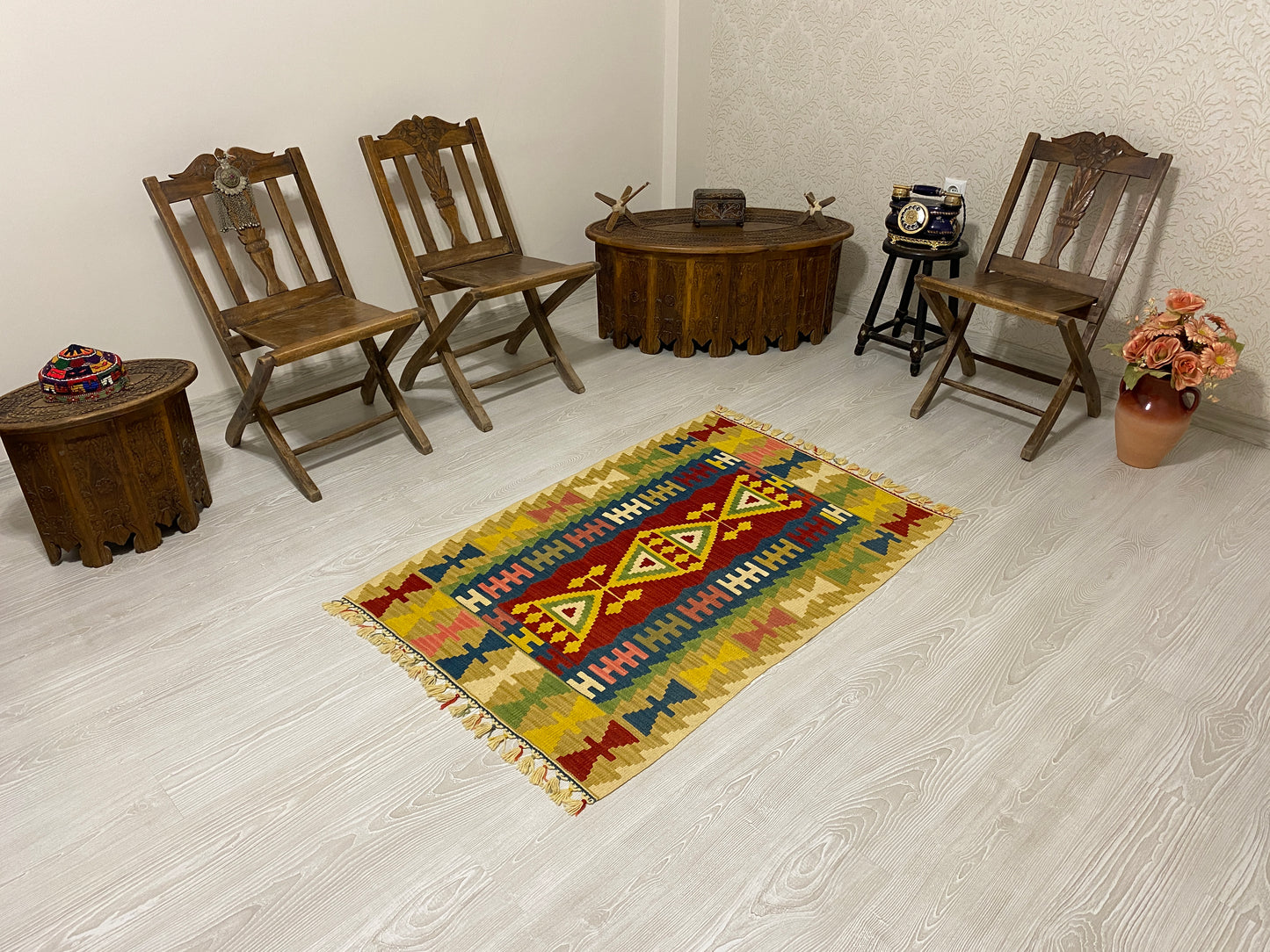 Yellow New Turkish Kayseri Gomurgen Kilim Rug