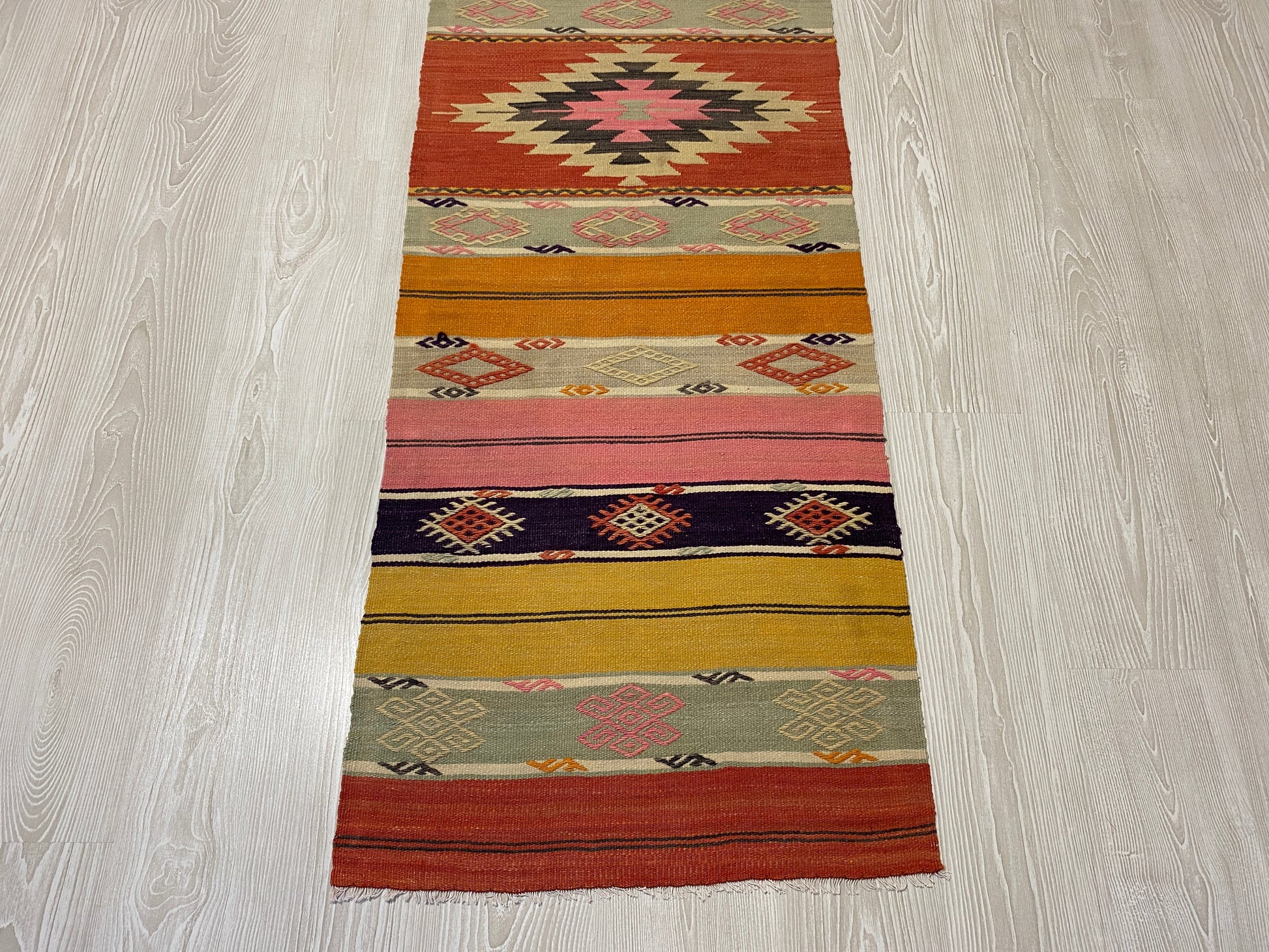 Aztec Design West Anatolian Turkish Kilim Runner Rug - Kilim Art Gallery