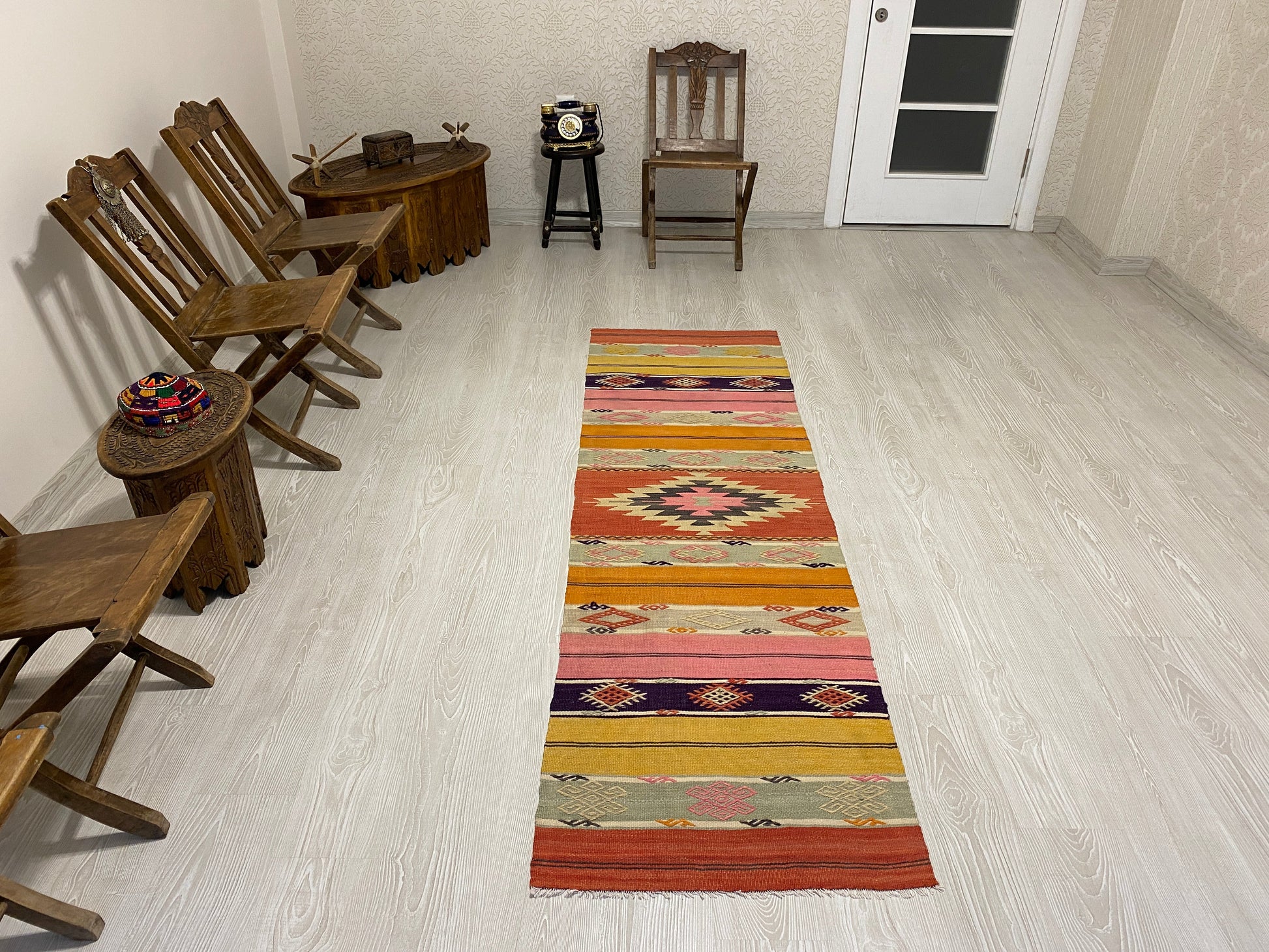 Aztec Design West Anatolian Turkish Kilim Runner Rug - Kilim Art Gallery