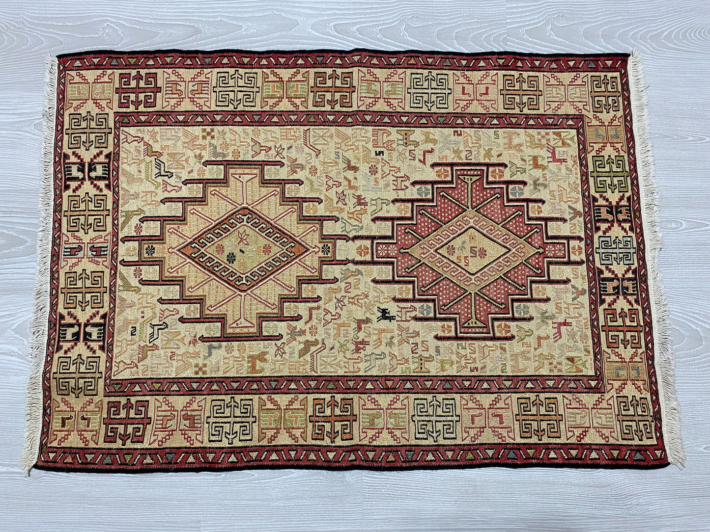 Best Quality Silk Hand Embroidered Soumak Kelim Rug - Kilim Art Gallery