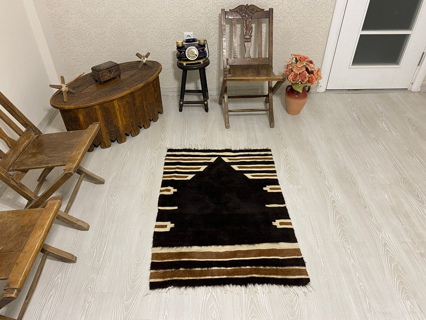 Black Siirt Blanket Kilim シルト・バッタニエ シイルトブランケット - Kilim Art Gallery