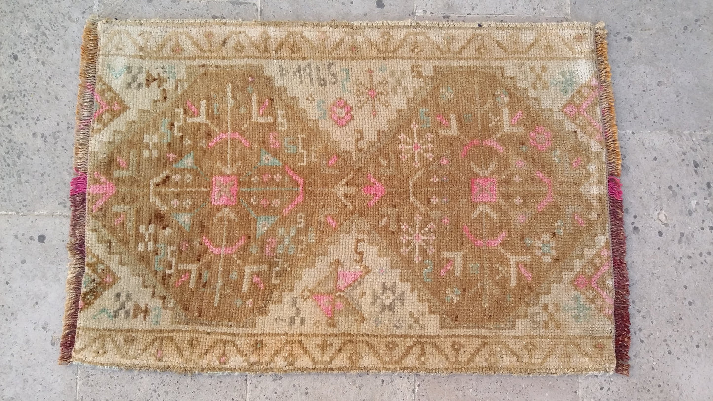 Dated Small Tribal Muted Rug Doormat - Kilim Art Gallery