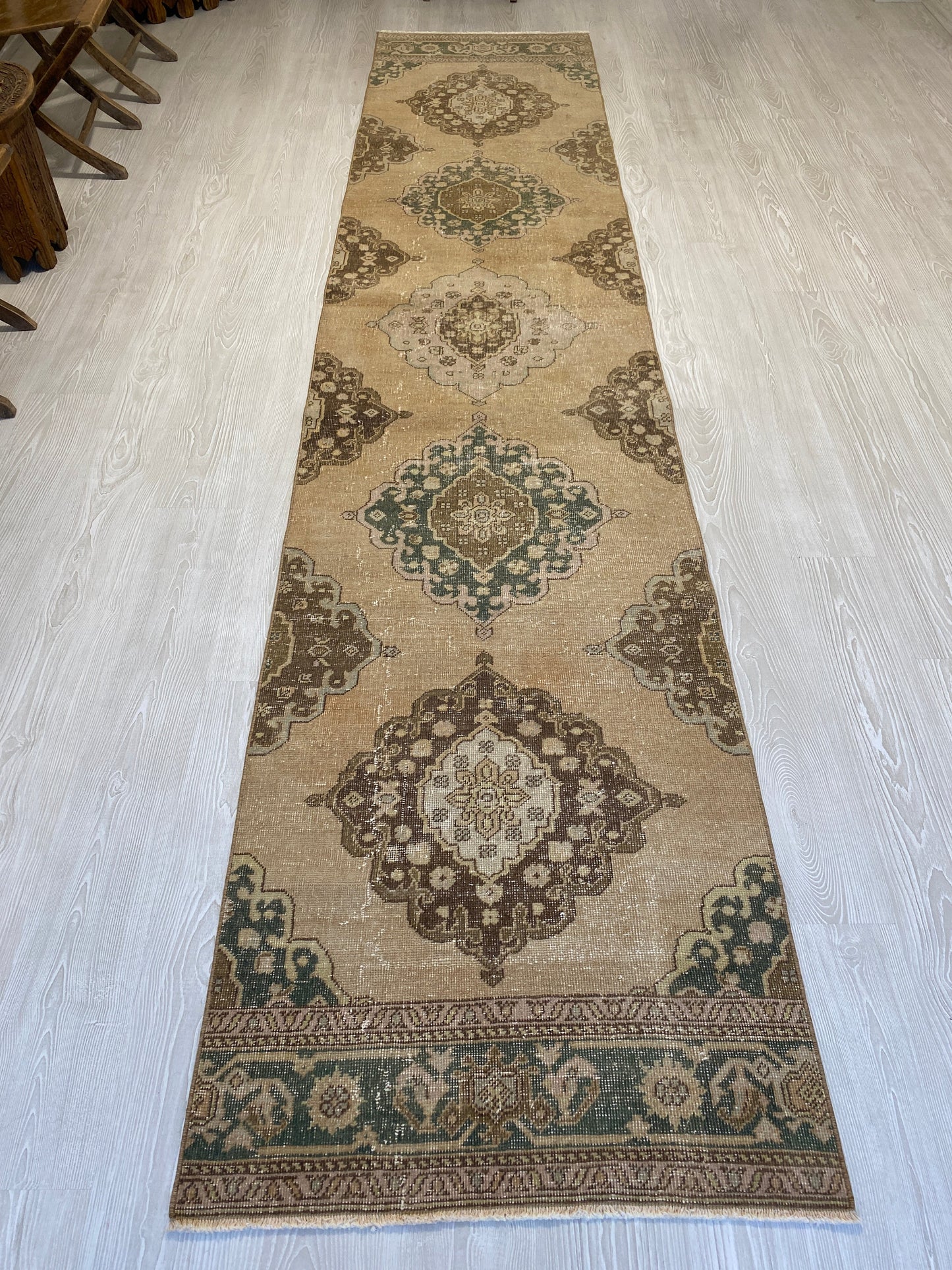 Extra Long Muted Color Turkish Oushak Runner Rug - Kilim Art Gallery
