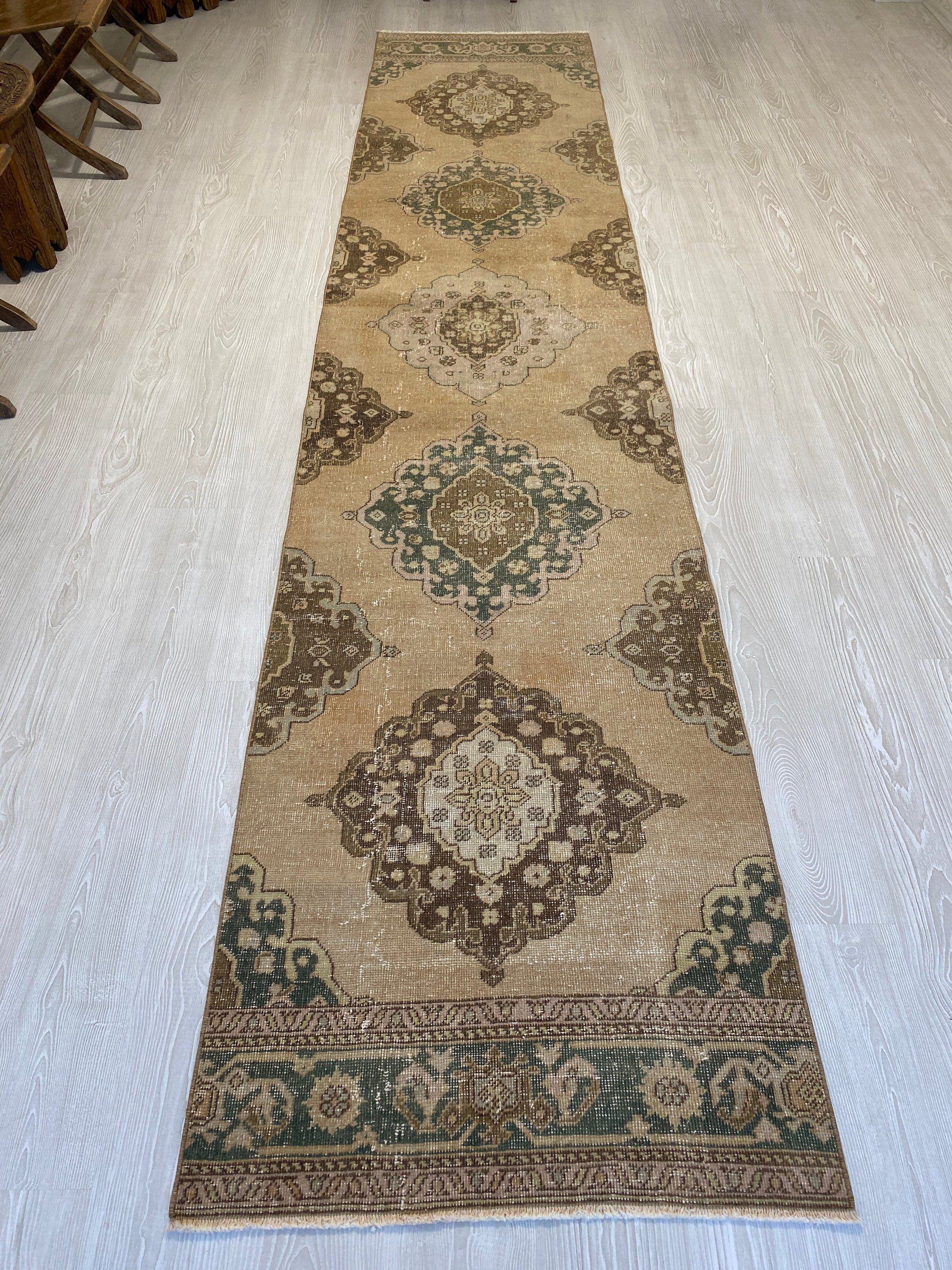Extra Long Muted Color Turkish Oushak Runner Rug - Kilim Art Gallery