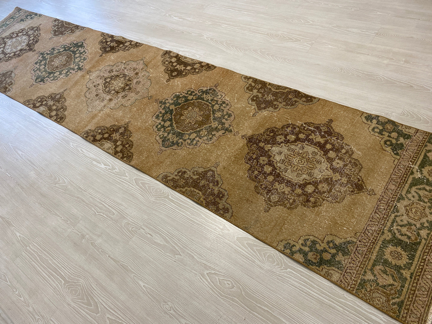 Extra Long Muted Color Turkish Oushak Runner Rug - Kilim Art Gallery