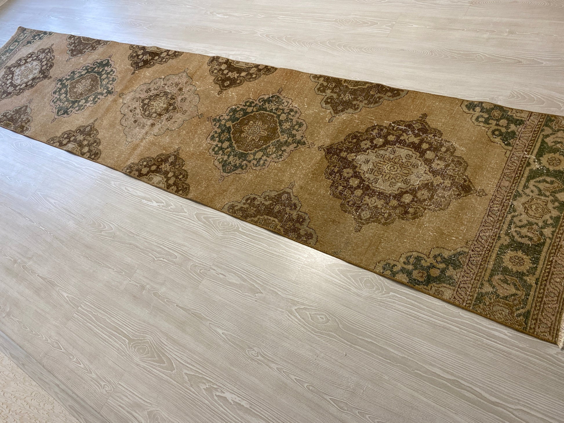 Extra Long Muted Color Turkish Oushak Runner Rug - Kilim Art Gallery