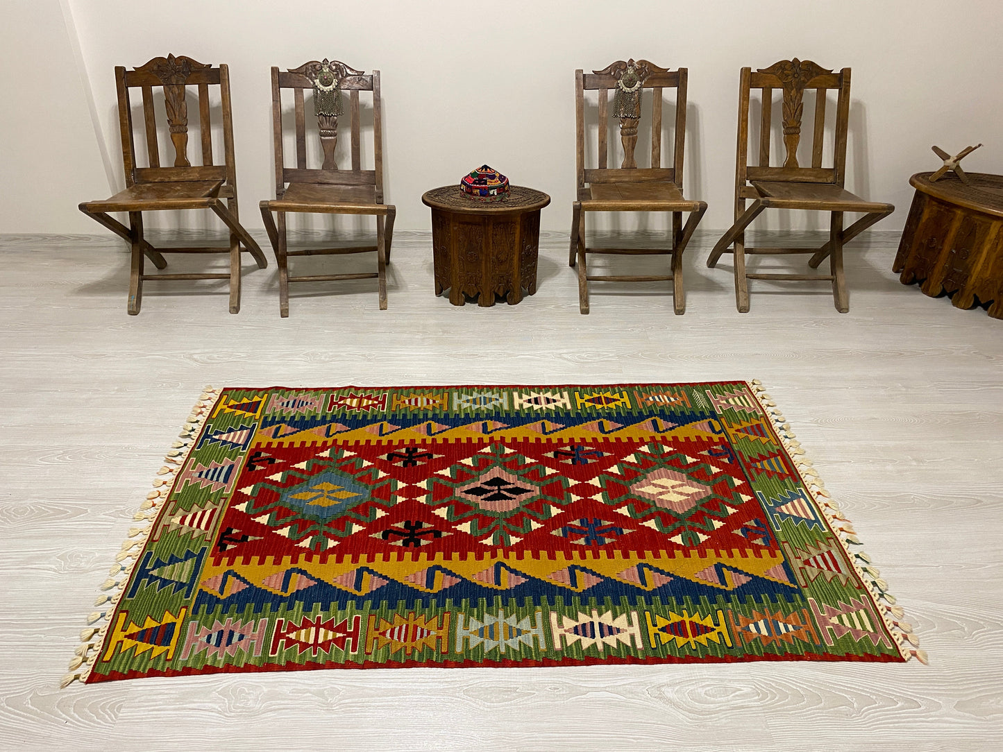 Green Handmade Wool New Turkish Kilim Rug - Kilim Art Gallery