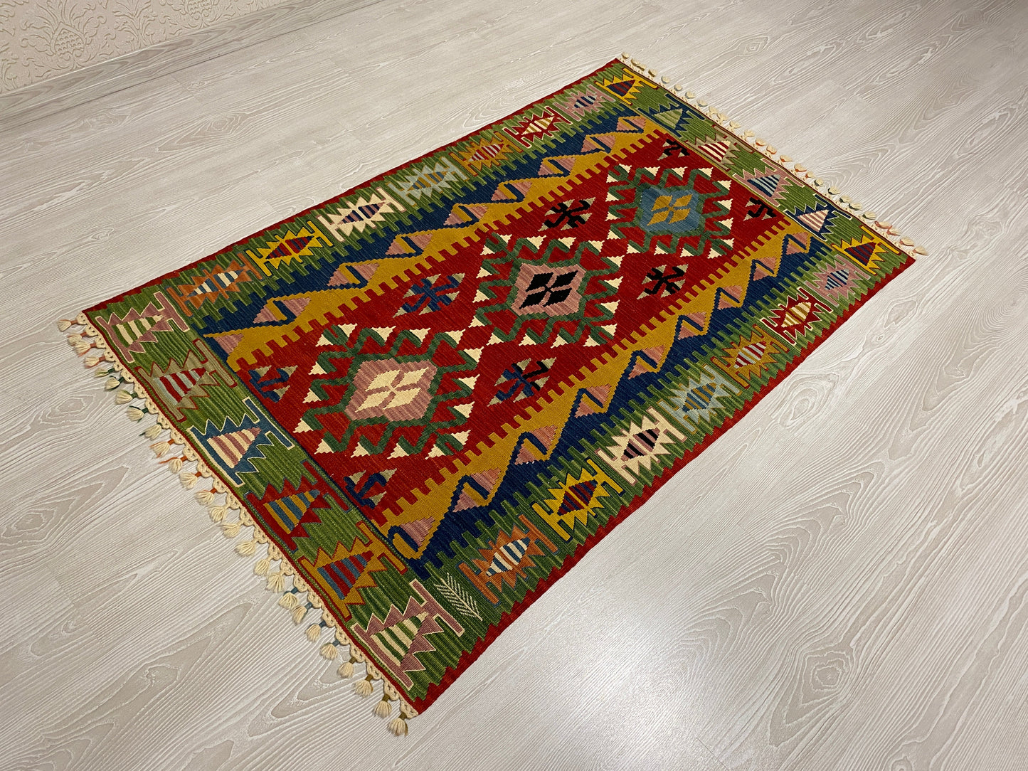 Green Handmade Wool New Turkish Kilim Rug - Kilim Art Gallery