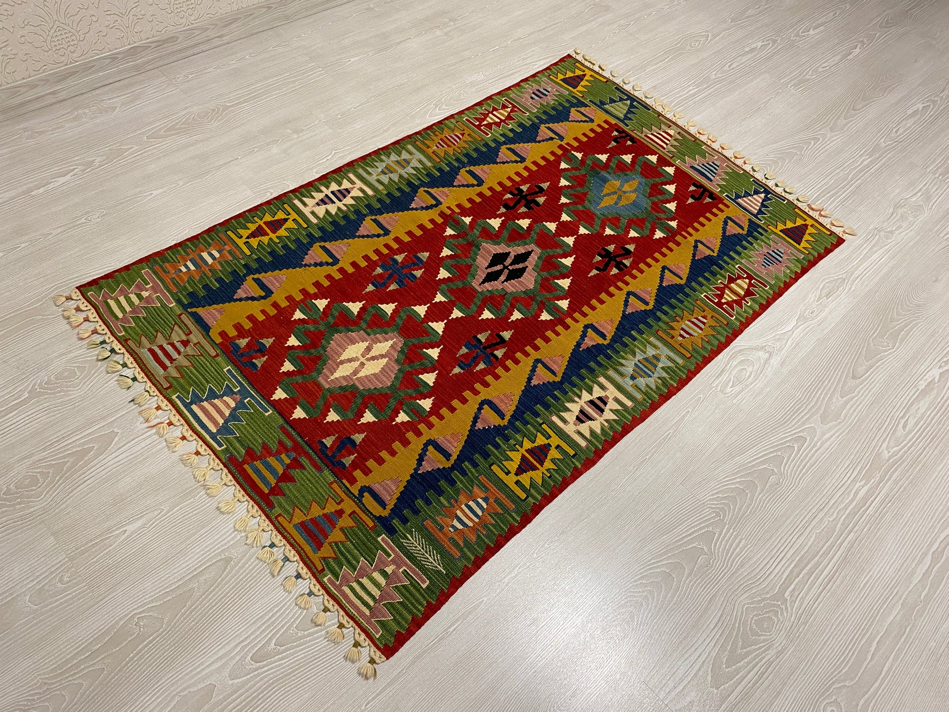 Green Handmade Wool New Turkish Kilim Rug - Kilim Art Gallery