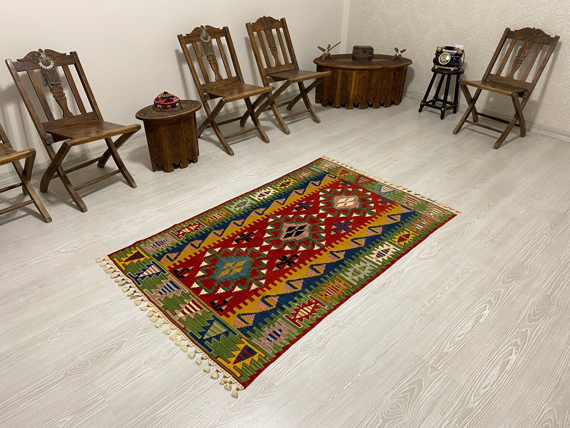 Green Handmade Wool New Turkish Kilim Rug - Kilim Art Gallery