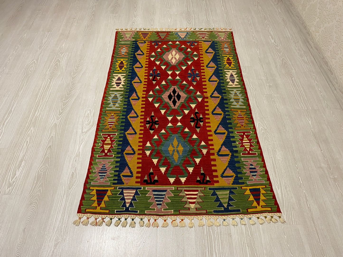 Green Handmade Wool New Turkish Kilim Rug - Kilim Art Gallery