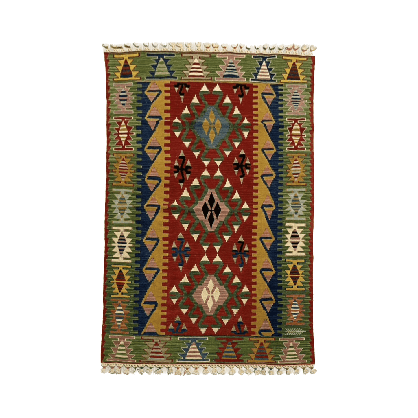 Green Handmade Wool New Turkish Kilim Rug - Kilim Art Gallery