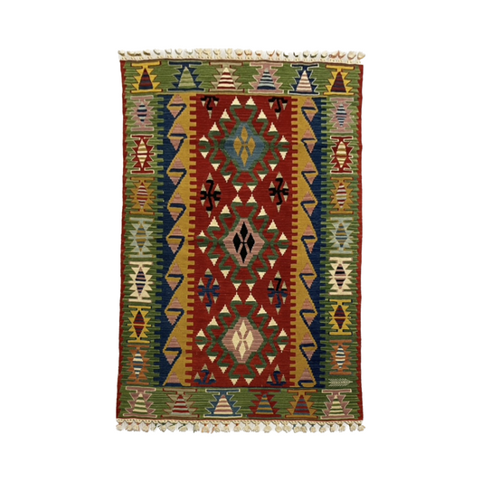 Green Handmade Wool New Turkish Kilim Rug