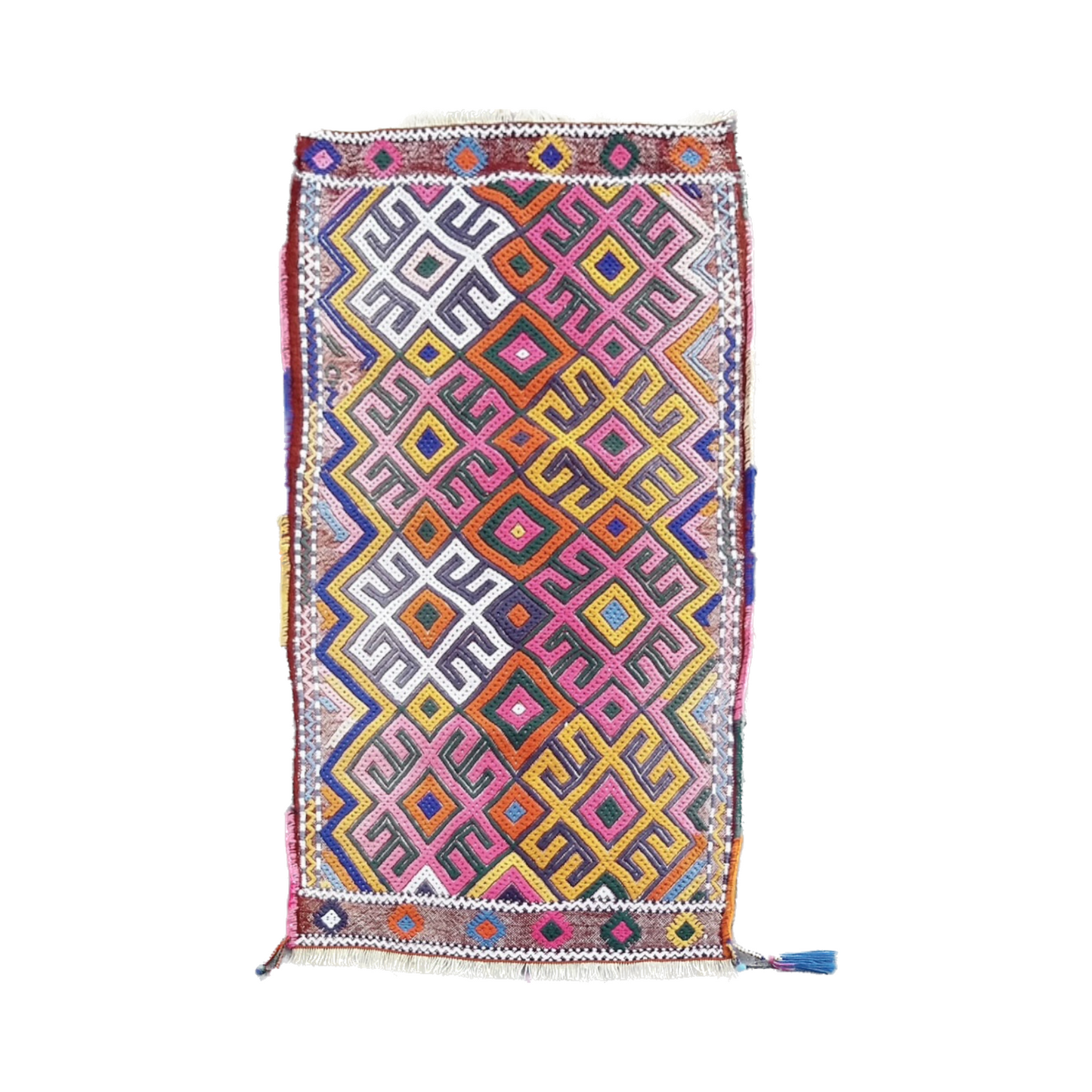 Colorful Pink Yellow Cicim/Jijim Kilim Yastik Rug