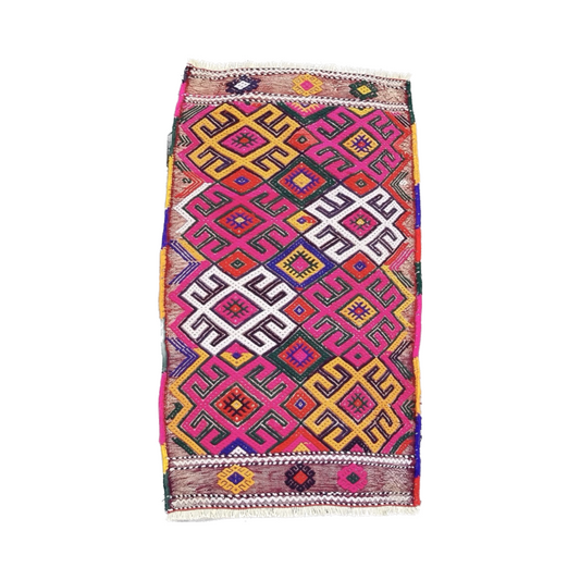 Alfombra Kilim nómada turca pequeña bohemia rosa