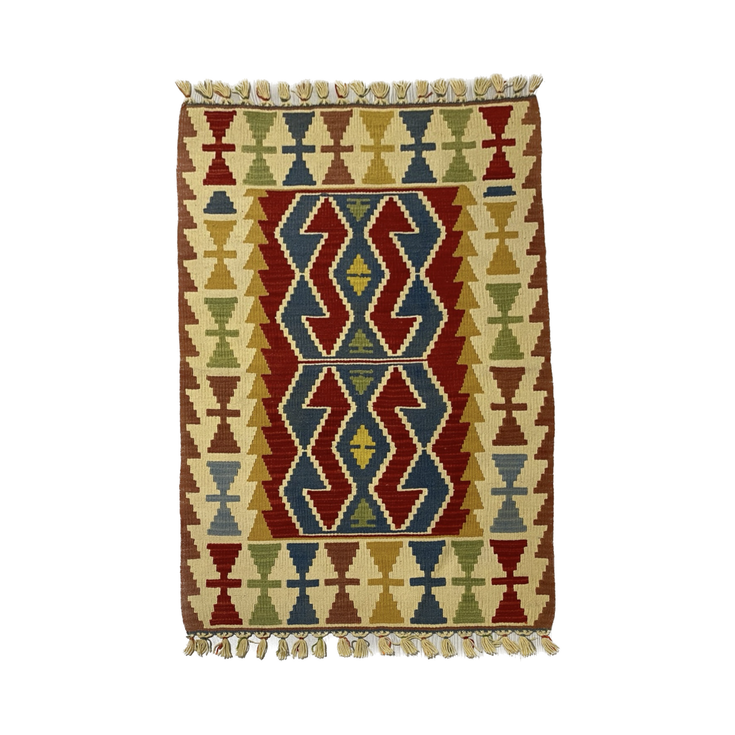 Blue Red Hands on Hips Design Kilim Rug