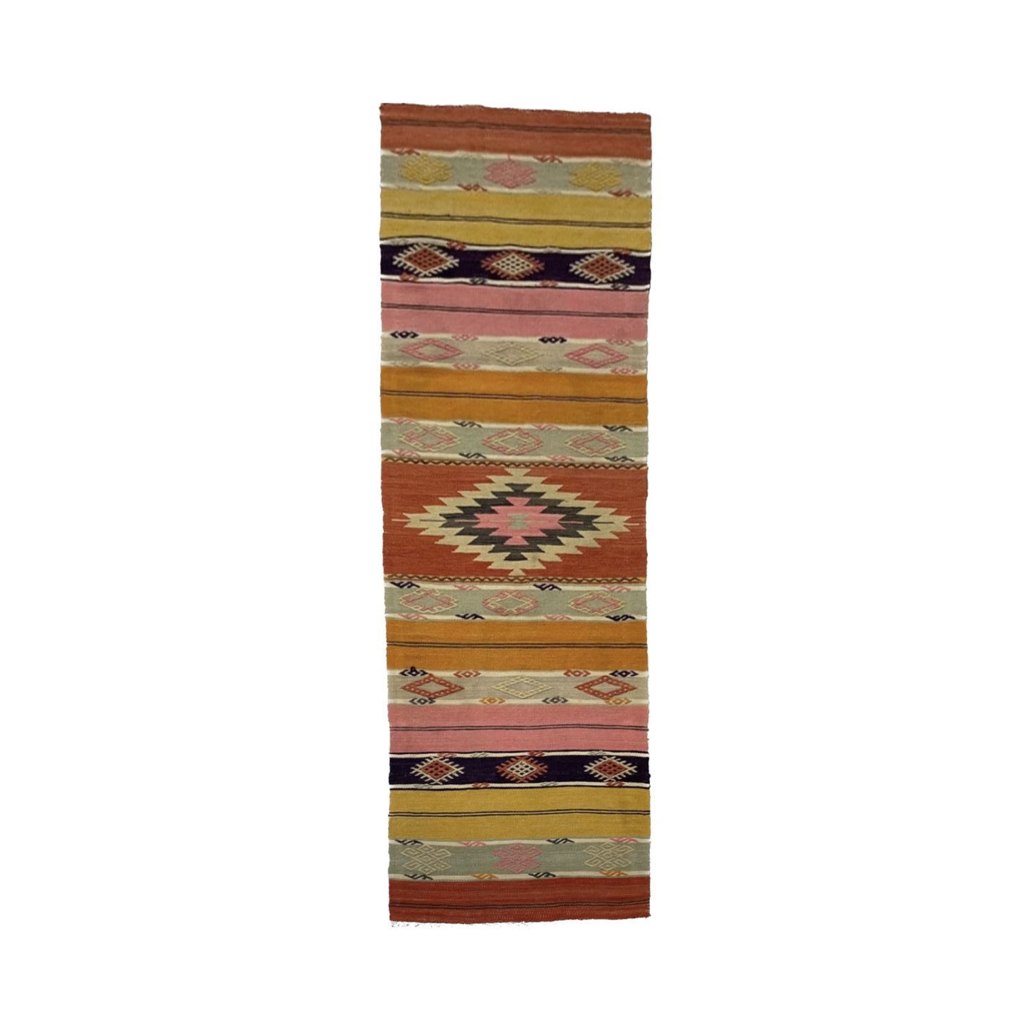 Aztec Design West Anatolian Turkish Kilim Runner Rug