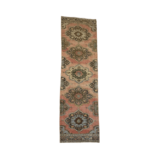 Long Vintage Turkish Oushak Hallway Runner Rug - Kilim Art Gallery
