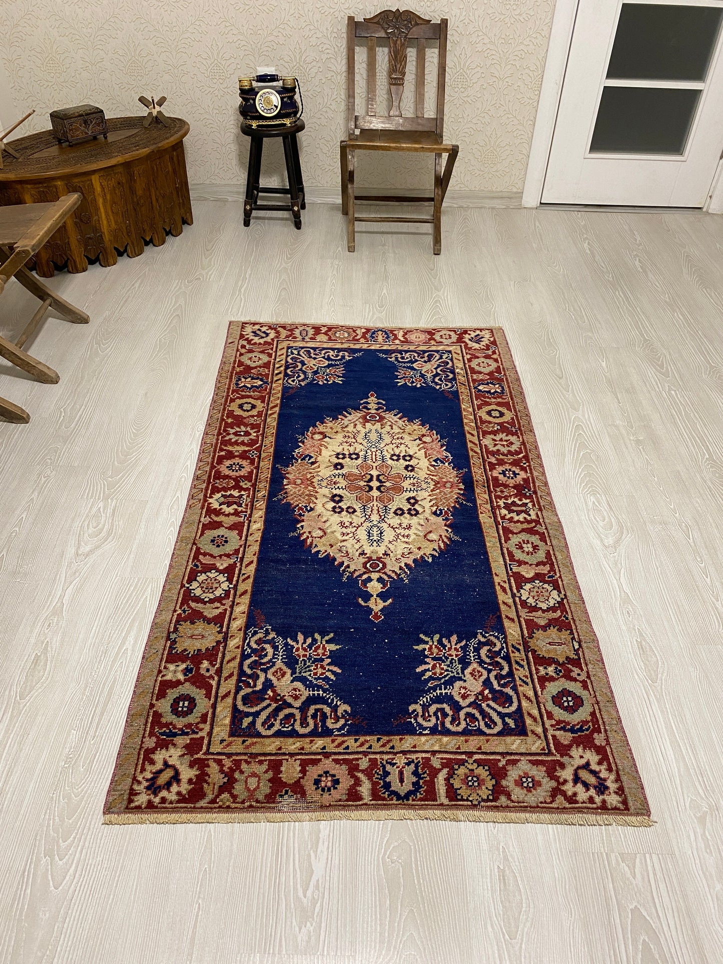 Navy Blue Antique Turkish Guney Carpet Rug - Kilim Art Gallery