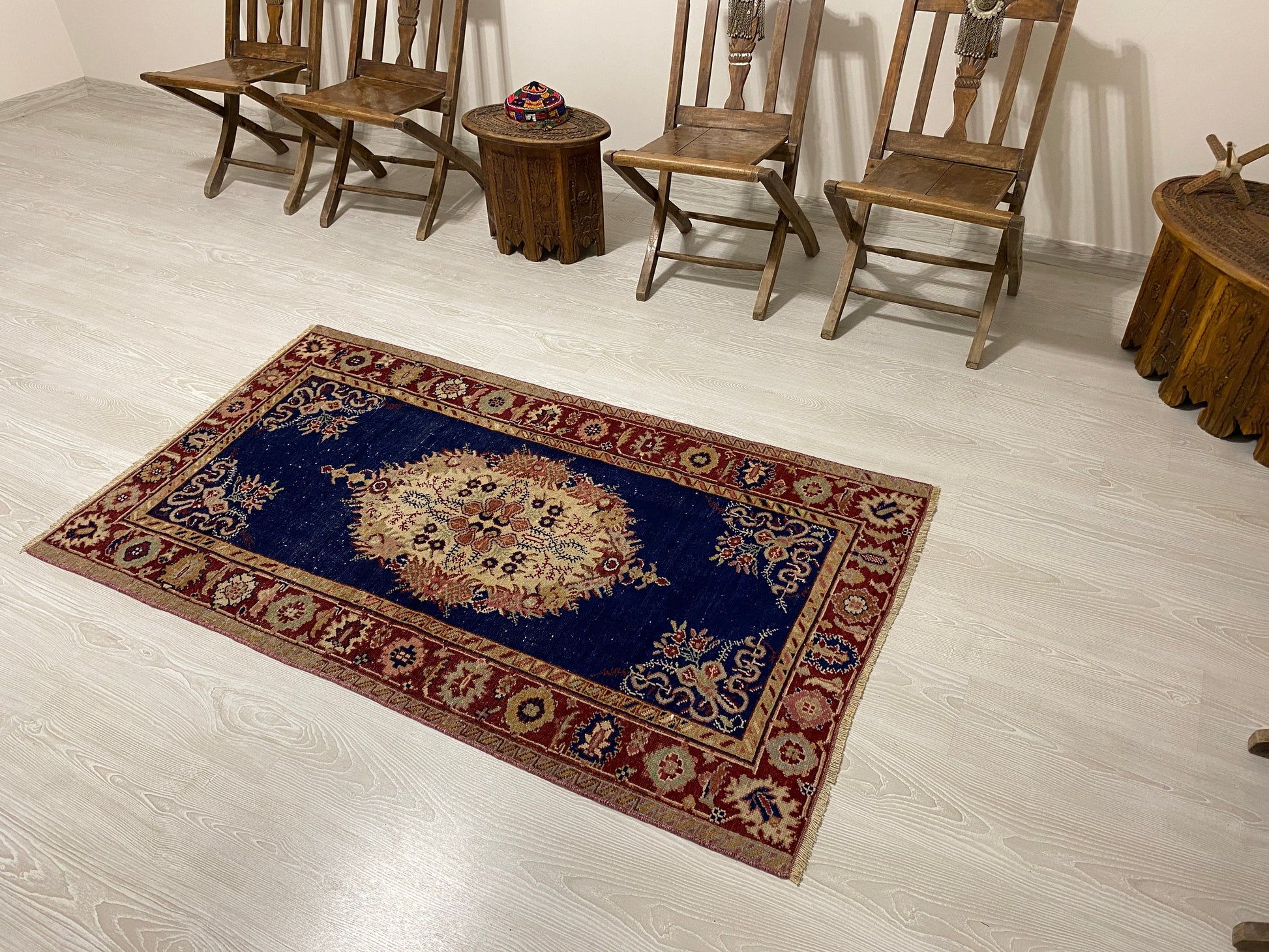 Navy Blue Antique Turkish Guney Carpet Rug - Kilim Art Gallery
