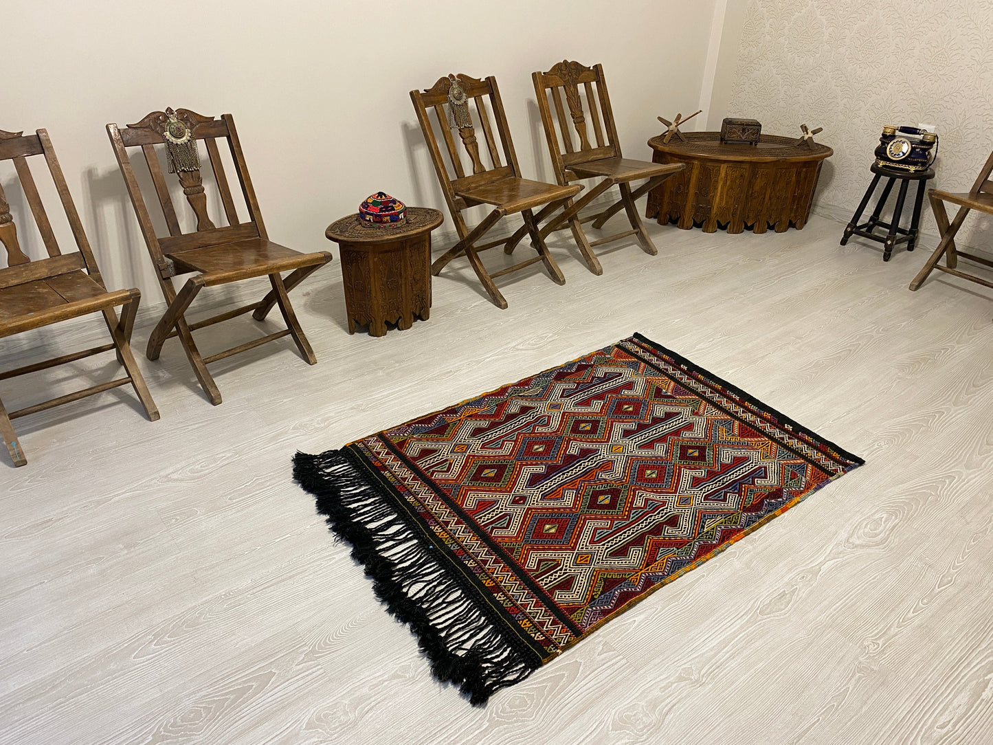 Nomadic Dazkiri Cicim Jijim with Ram's Horn Design - Kilim Art Gallery