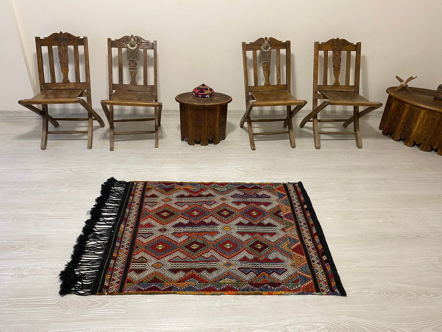 Nomadic Dazkiri Cicim Jijim with Ram's Horn Design - Kilim Art Gallery