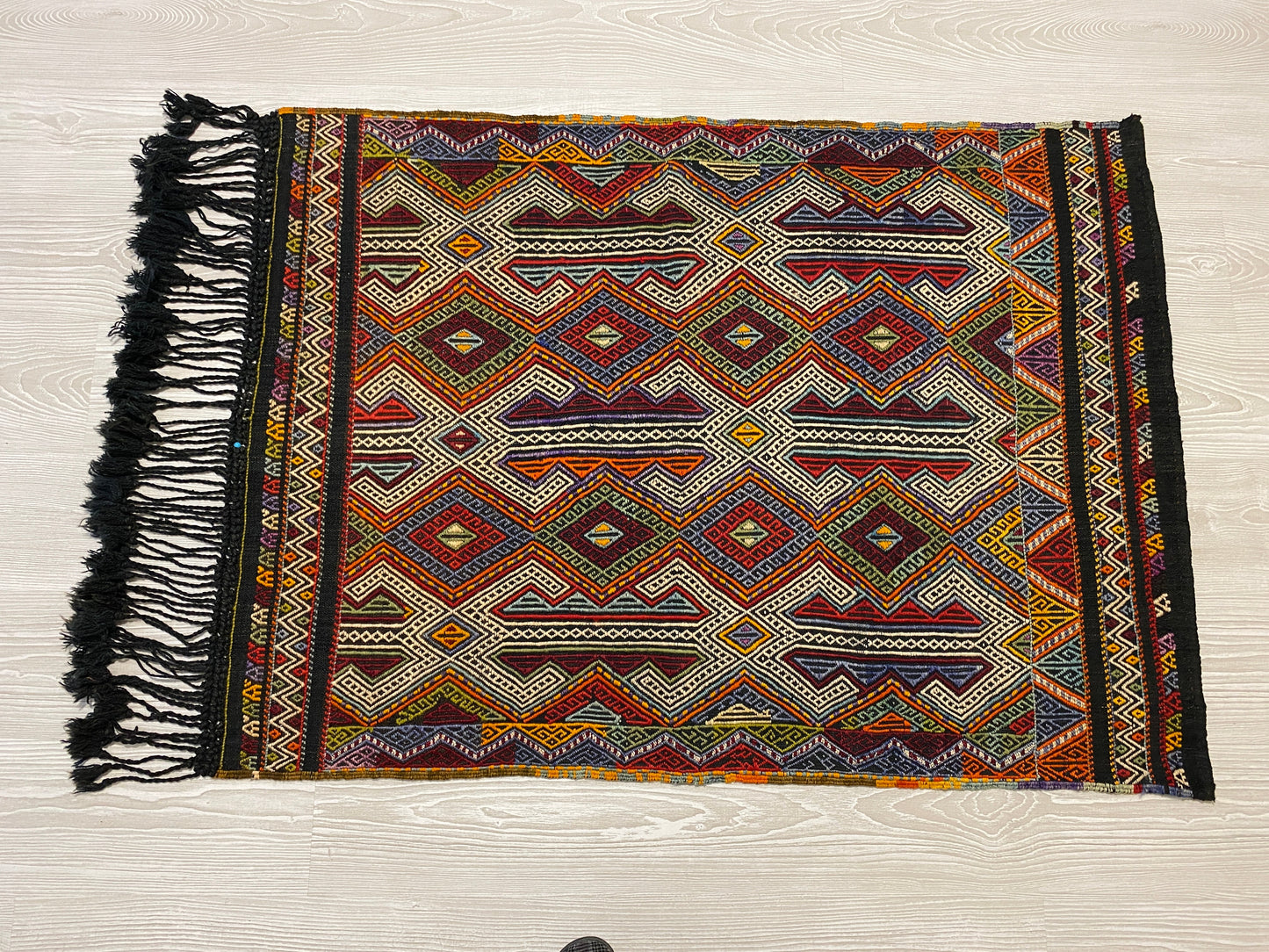 Nomadic Dazkiri Cicim Jijim with Ram's Horn Design - Kilim Art Gallery