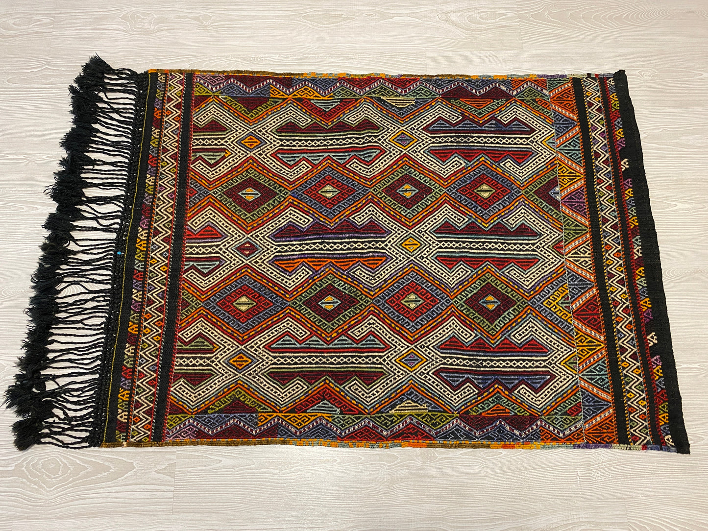 Nomadic Dazkiri Cicim Jijim with Ram's Horn Design - Kilim Art Gallery