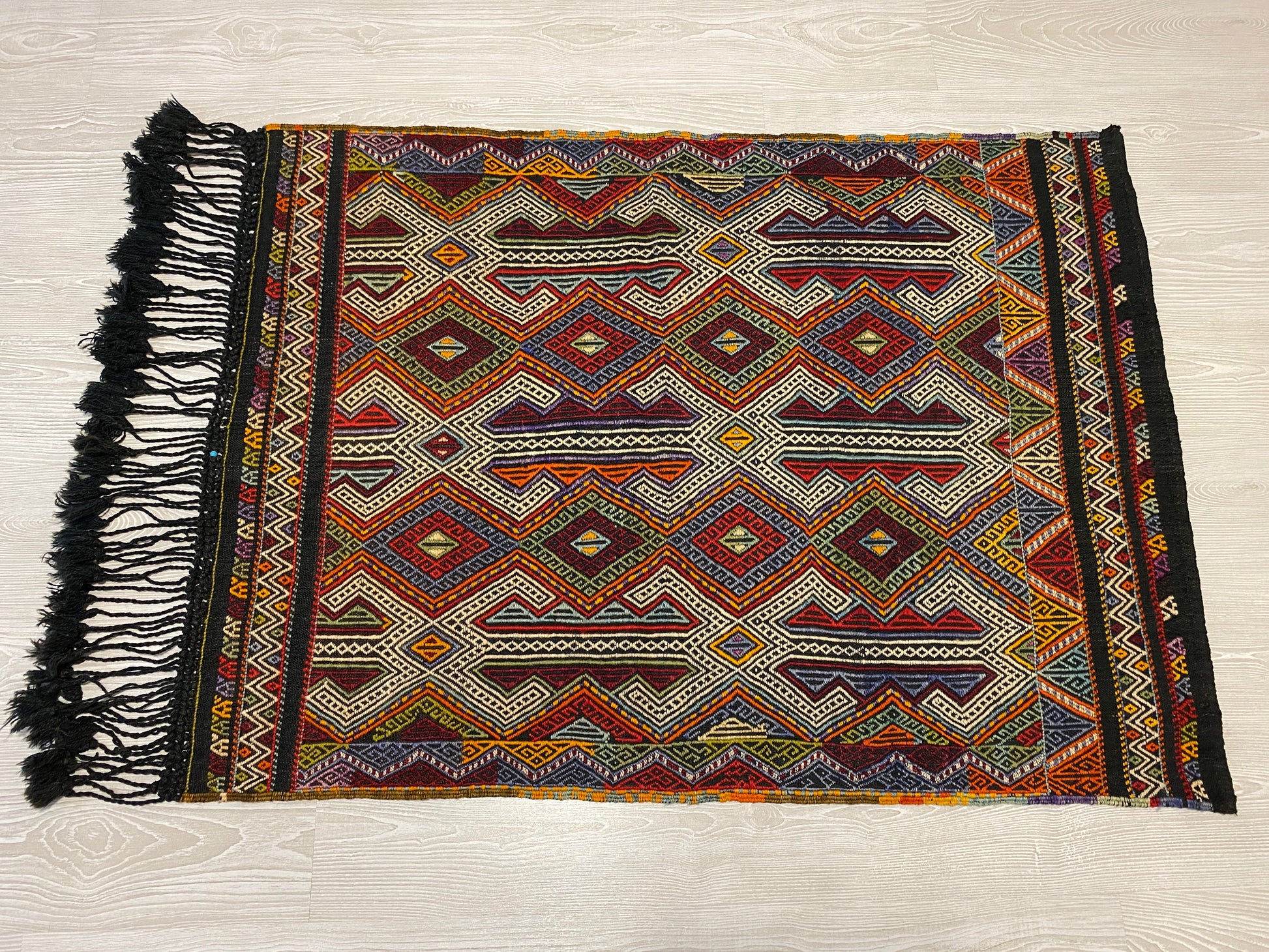 Nomadic Dazkiri Cicim Jijim with Ram's Horn Design - Kilim Art Gallery