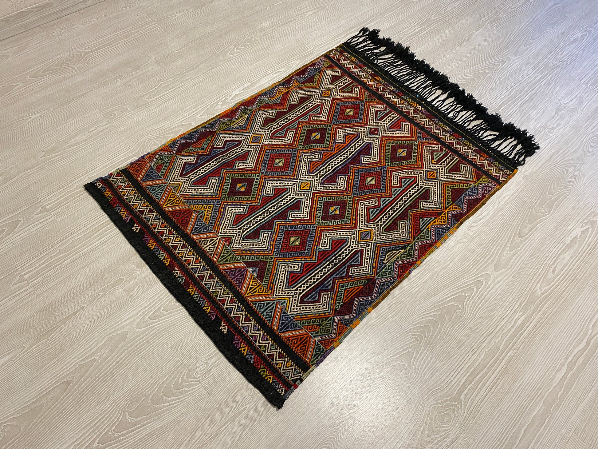 Nomadic Dazkiri Cicim Jijim with Ram's Horn Design - Kilim Art Gallery