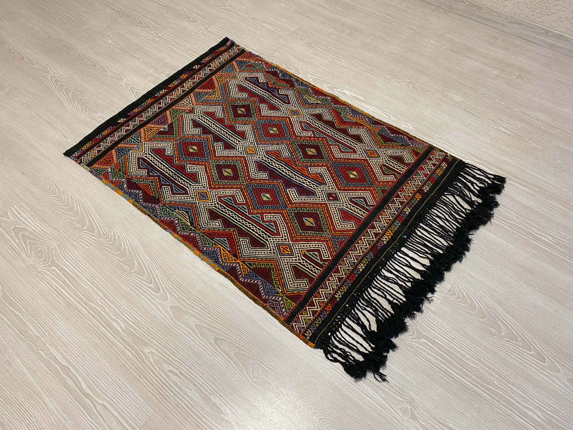 Nomadic Dazkiri Cicim Jijim with Ram's Horn Design - Kilim Art Gallery