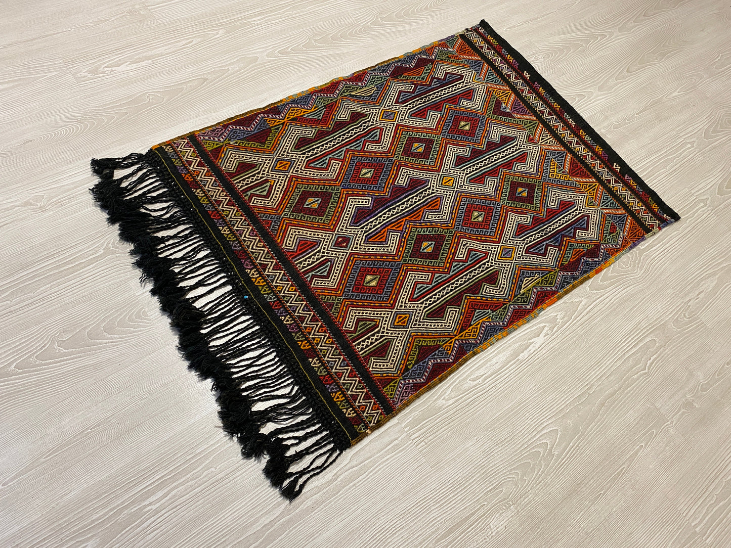 Nomadic Dazkiri Cicim Jijim with Ram's Horn Design - Kilim Art Gallery